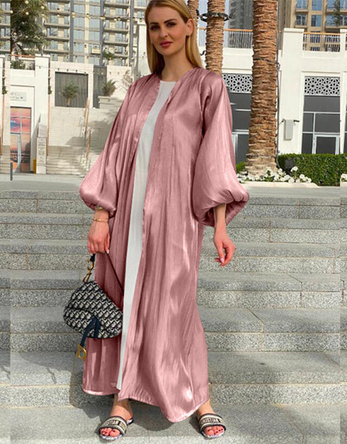 Women's Solid Color Puff Sleeve Maxi Abaya